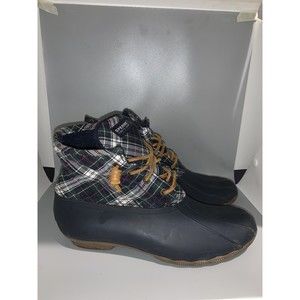 Sperry Womens 10 Blue Top Sider Saltwater Plaid Duck Boot STS94187 Rubber